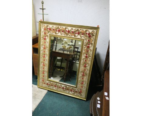 A GILT FRAME MIRROR the rectangular plate within an upholstered panel with gilt frame 130cm X 100cm, together with a walnut c