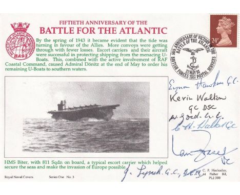 HMS Biter Battle of the Atlantic Signed 6 George Cross Holders (5) and VC Holder. 22 May 93 BFPS 2357 50th Anniversary of Vic