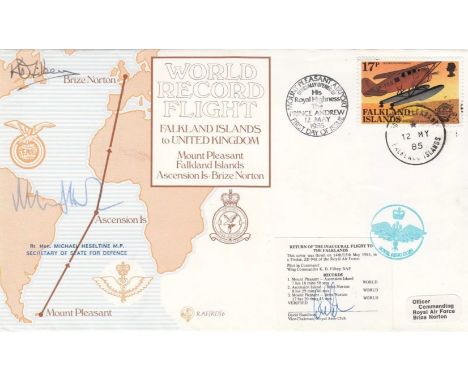 RD6 World Record Flight Falkland to UK Signed Pilot and RH Michael Heseltine MP. 12 My 85 Falklands World Record Flight Falkl