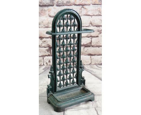 VICTORIAN GREEN PAINTED CAST IRON STICK STAND, 73cm high