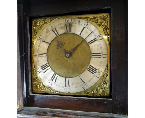 18TH CENTURY OAK CROSSBANDED 30-HOUR LONGCASE CLOCK, Humphrey Morgan, 10inch signed brass Roman and Arabic dial with silvered