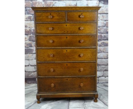 20TH CENTURY SCOTTISH OAK TALL CHEST, by Affeck (Ayr), bobbin mouldings and fitted with two short and five graduated long dra
