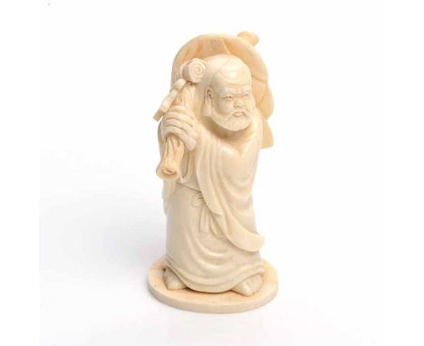 EARLY 20TH CENTURY CHINESE IVORY FIGURE OF A SAGE
the figure modelled holding a staff and scroll, with an oval base, 12cm hig