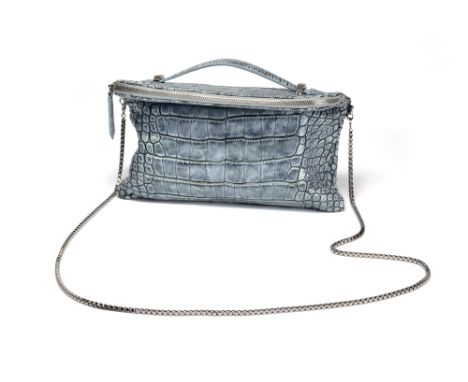 Ethan K29 x 15 x 3 cmUnikat. Clutch in silber-schwarzem Krokodil mit grünlichem Schimmer und siberner Hardware mit Schulterke