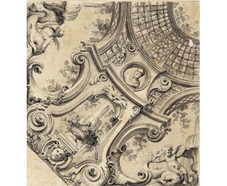 Giuseppe Valeriani (Italian 1708-1762) A design for a ceiling decoration  Grisaille watercolour 22.5 x 24cm; 9 x 9½in ++Small