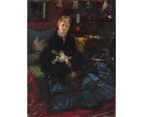 Jules Émile Saintin (French 1829-1894) Portrait of a lady seated in an interior Signed and dated 1872 Oil on panel 27 x 21cm;