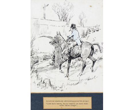  ‡George Denholm Armour (1864-1949) American anxiously addressing powerful jumper ... Pen and ink with blue crayon 22 x 17.5c