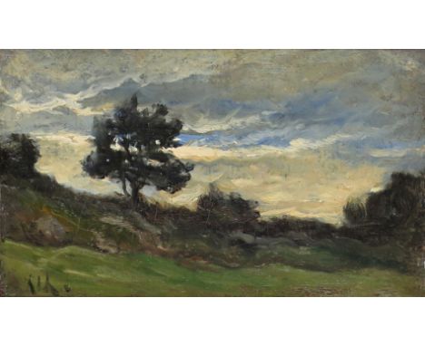 Henri Joseph Harpignes (French 1819-1916) Stormy landscape Signed with initials Oil on canvas laid on panel 9.5 x 15.5cm; 3¾ 