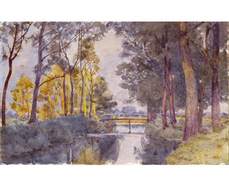 Edward Wilkins Waite (1854-1924) River scene with a bridge Watercolour 17.5 x 28cm; 7 x 11in With a drawing and a pen and ink