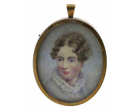 λ English School 19th Century Mrs Robert Scott Moncrieff née Susan Pringle of Fossoway, Scotland Oval in a gilt metal frame 5