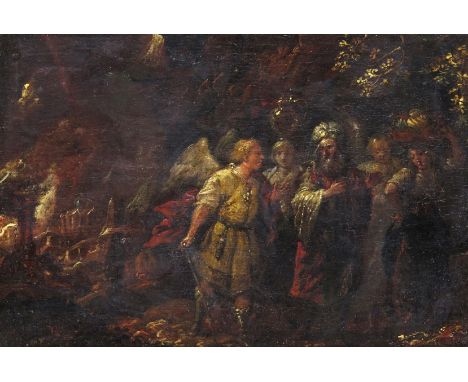 Flemish School 17th Century Lot being guided by an angel Oil on panel 19 x 27cm; 7½ x 10½in Provenance: Leonard Koetser Ltd.,