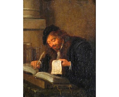 Attributed to Jan Miense Molenaer (Dutch 1610-1668) A scholar at work Oil on panel 16 x 12.5cm; 6¼ x 5in ++Good condition 