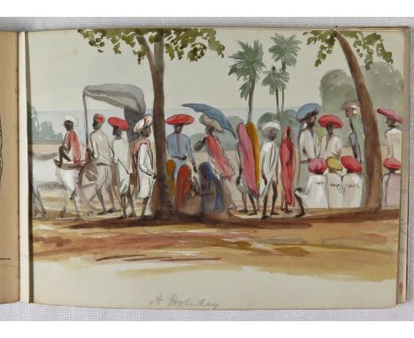 Anglo-Indian School mid 19th Century Indian sketch books Five albums, two books signed M. A. Scott Moncrieff, one J. Ballard 
