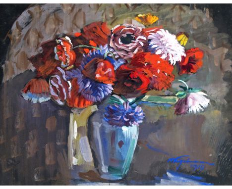 A. Viegelmann (Continental 20th Century) Summer flowers in a vase Signed and dated 1919 Gouache 45 x 55.5cm; 17¾ x 22in ++Lig