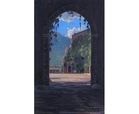  ‡Edward Loxton Knight (1905-1933) View through an arch in the Alps Signed Gouache 66 x 41cm; 26 x 16in ++A few minor blemish