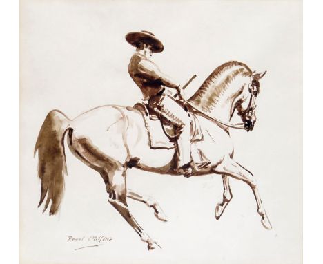  ‡Raoul Millais (1901-1999) On the Bull Farm; Rejoneador; Toro Three, all signed One pen and ink, one watercolour and one cha