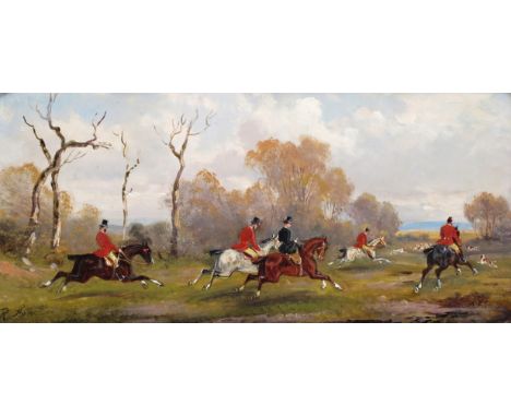 Rudolph  Stone (19/20th Century) Hunting Scenes A pair, both signed Oil on panel 15.5 x 31.5cm; 6 x 12¼in (2) ++Good conditio