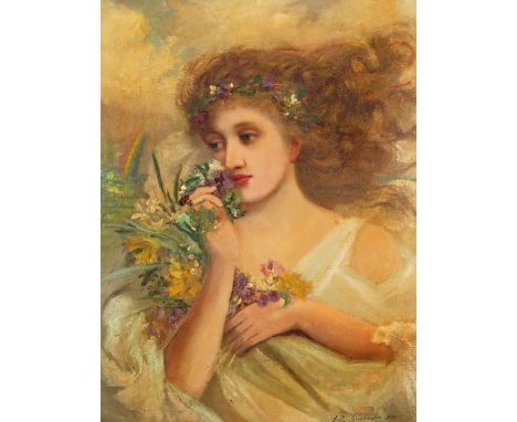 Attributed to Thomas Benjamin Kennington (1856-1916) Spring holding flowers Signed and dated 1900 Oil on canvas 57 x 44cm; 22