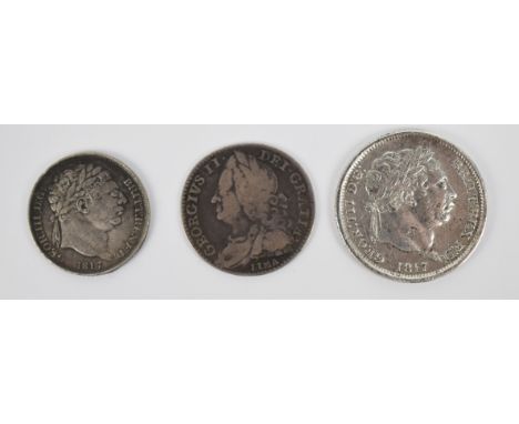 1746&nbsp;George II Lima sixpence together with an 1817&nbsp;George III 'bullhead' example and an 1817 shilling&nbsp;