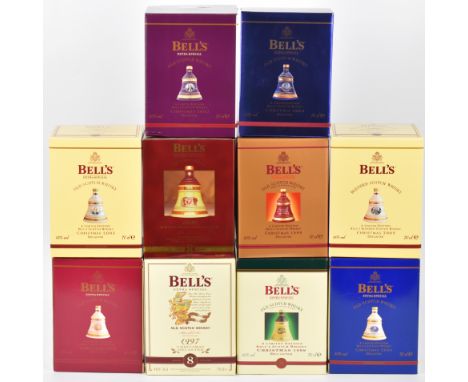 Ten Bell's Old Scotch Whisky limited edition Christmas ceramic decanters dating 1996-2005, 70cl, 40% vol. PLEASE NOTE ALL ALC