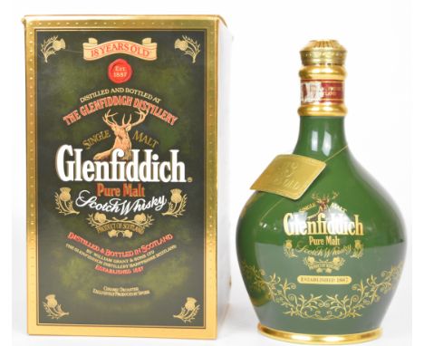 Glenfiddich Single Malt Scotch Whisky, 18 years old, in Spode ceramic decanter, 75cl, 43% vol, in original box. PLEASE NOTE A