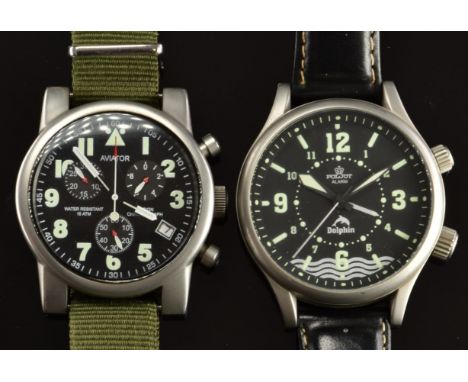 Two military style gentleman's wristwatches Poljot Dolphin and Aviator Design Chronograph,&nbsp;each with luminous hands and 