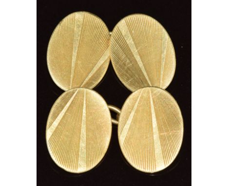 A pair of 18ct gold cufflinks with engraved decoration, maker OP, 8.8g