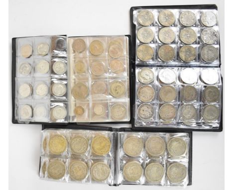 Three coin folders containing approximately 115 pre-1947 and later silver coins, first folder contains some pre-1947 shilling