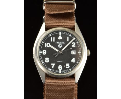 Pulsar gentleman's military issue wristwatch ref. V732-0L70 with date aperture, luminous hands and Arabic numerals, black dia
