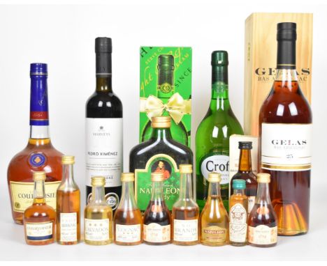 A collection of Cognac, Armagnac, Brandy and Sherry to include Courvoisier, Gelas, Harvey's and Croft, together with nine min
