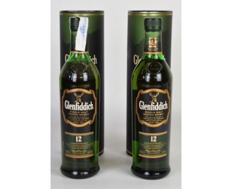 Two bottles of Glenfiddich 12 year old Single Malt Scotch Whisky, 70cl, 40% vol, both in presentation tubes. PLEASE NOTE ALL 