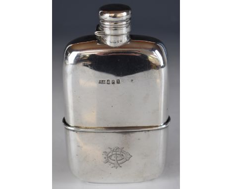 Irish Victorian hallmarked silver hip flask with hinged bayonet cap and pull of cup, body Dublin 1896, maker&nbsp;Charles Lam