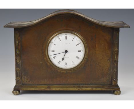 Liberty &amp; Co. London Arts &amp; Crafts mantel clock, with hammered and riveted decoration, having Liberty &amp; Co. Londo