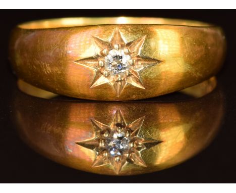 Edwardian 18ct gold ring set with a diamond in a star setting, Chester 1907, 3.9g, size Q