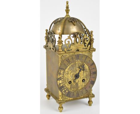 Brass cased lantern clock with French Japy Fr&egrave;res movement, height 26cm