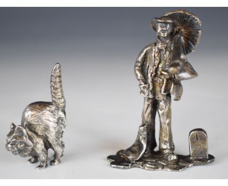 T. J. Jarvis novelty hallmarked silver place card holder formed as a chimney sweep with his brushes, indistinctly hallmarked 