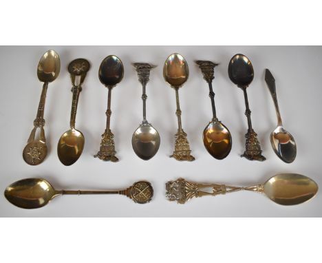Six military interest hallmarked silver teaspoons comprising a pair of Worcestershire Regiment interest examples, the handles