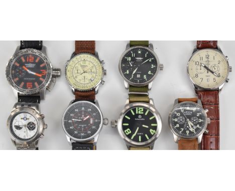 Eight military style gentleman's wristwatches including Rotary, Orvis, DC-3, Naviforce, Aviator, Dossenbach etc.&nbsp;