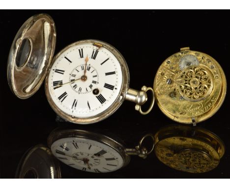 Law &amp; Son of Dublin hallmarked silver half hunter pocket watch with gold hands, black Roman numerals, white enamel dial a