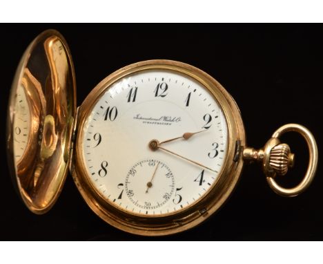 International Watch Company (IWC) 18ct gold keyless winding full hunter pocket watch&nbsp;with subsidiary seconds dial, gold 