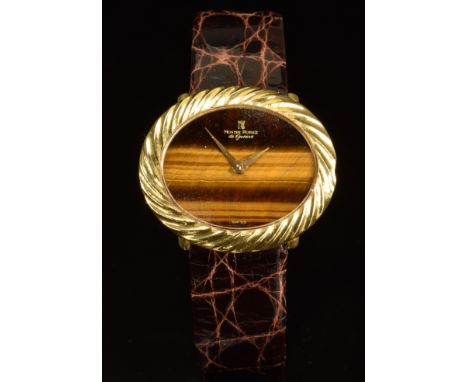 Montre Royale 18ct gold ladies wristwatch ref. 3263 with tiger's eye dial, gold dauphine hands, rope effect bezel and manual 