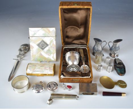 Hallmarked and other silver items including Mexican or similar paper knife marked 925, hallmarked silver match box holder, eg