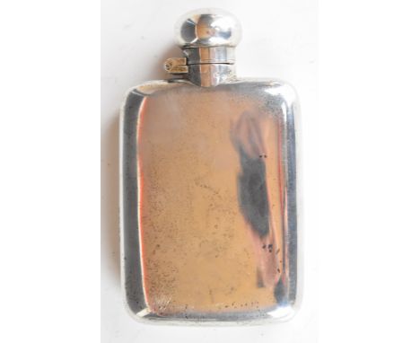 George V hallmarked silver hip flask of curved form, with hinged bayonet cap, Birmingham 1925, maker&nbsp;William Base &amp; 