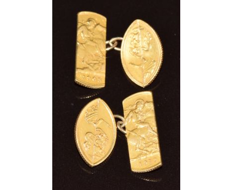 A pair of cufflinks made from sections of half sovereigns, 8.3g