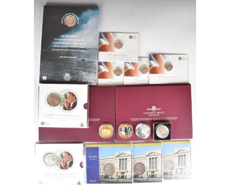 Royal Mint four &pound;20 fine silver coins 'A Timeless First' presentation packs, five &pound;5 coin presentation packs and 