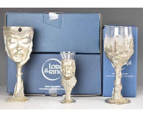 Three Lord of the Rings goblets by Royal Selangor pewter, height of tallest 20.5cm, in original boxes