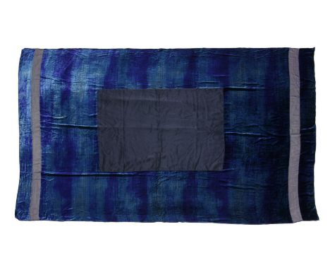 A Giorgio Armani blue and teal silk and silk velvet evening shawl,with velvet voile panels,180 x 113cm