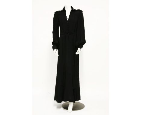 An Ossie Clark for Radley black moss crêpe full-length dress,button-up front with loop fastening to waist