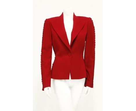 A Ralph Lauren black wool double-breasted jacket,with faux fur collar and cuff,size US 6 (UK 10),an Antonio Berardi red wool 