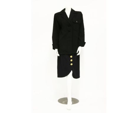 An Yves Saint Laurent black cotton gaberdine jacket,single-breasted with black monogrammed button and safari-style pockets, s